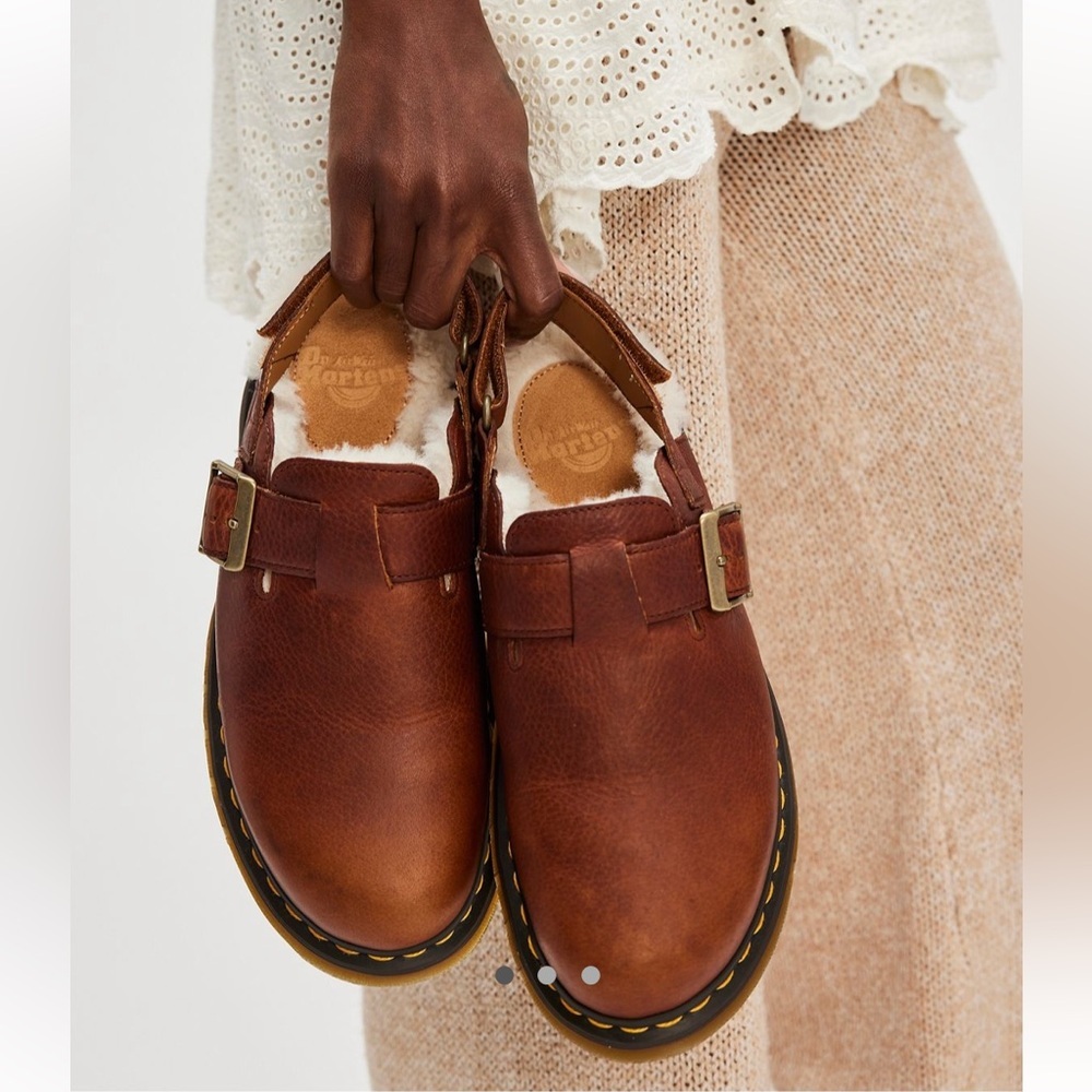 Dr. Martens Brown Leather Shearling-Lined Clogs